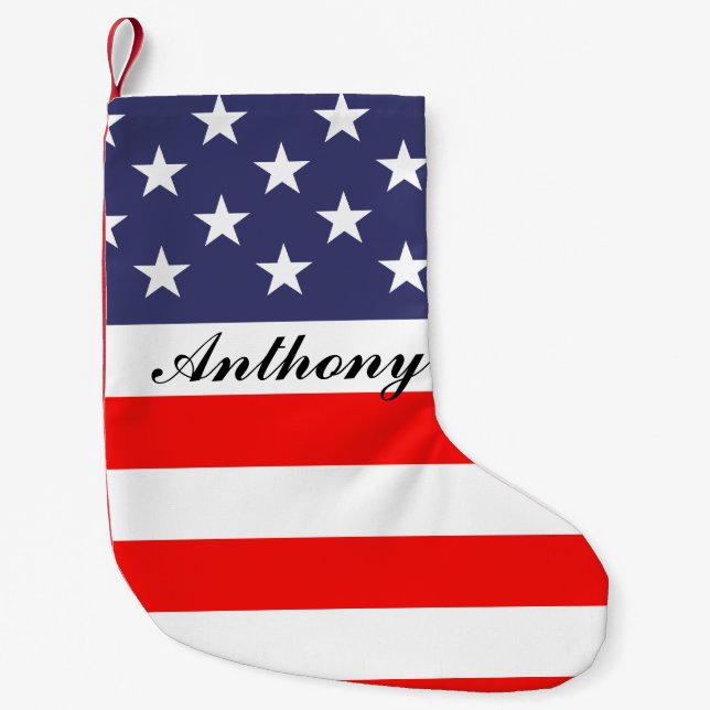 Patriotic American US flag personalized Holiday Small Christmas Stocking (Front)