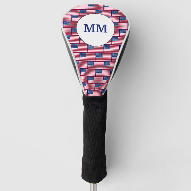 Patriotic AMERICAN USA FLAG Monogram DRIVER Golf Head Cover (Front)