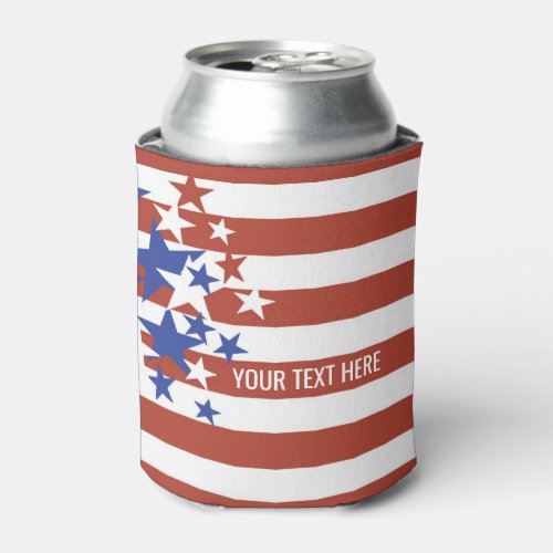 Patriotic American USA Flag Red White Blue Text Can Cooler