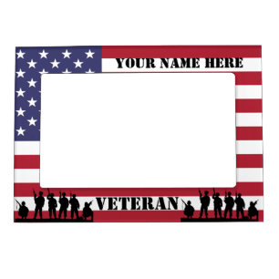 Patriotic American Veteran soldiers & flag Magnetic Picture Frame