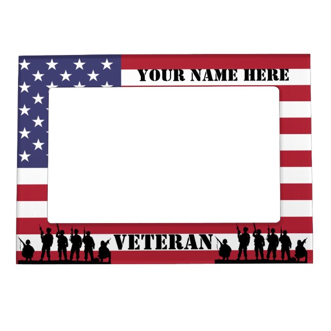 Patriotic American Veteran soldiers & flag Magnetic Picture Frame (Front)