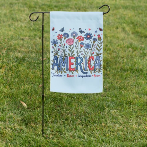 Patriotic American Wildflowers Fourth of July USA Garden Flag