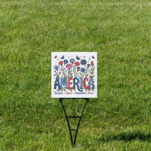 Patriotic American Wildflowers Fourth of July USA Sign