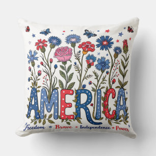 Patriotic American Wildflowers Fourth of July USA Throw Pillow