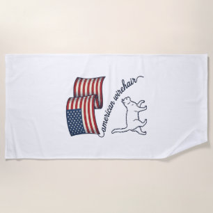 Patriotic American Wirehair Cat Vintage Design_1 Beach Towel