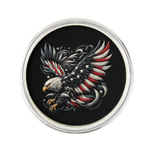 Patriotic American With Eagle And USA Flag Lapel Pin