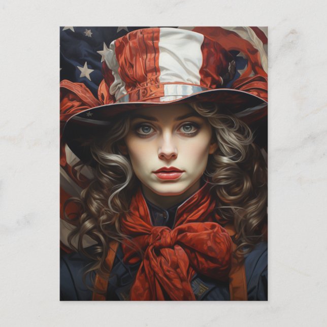 Patriotic American Woman Postcard (Front)