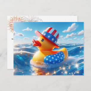 Patriotic American Yellow Rubber Duck Postcard