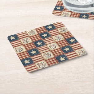 Patriotic Americana 4th of July Memorial Day Square Paper Coaster