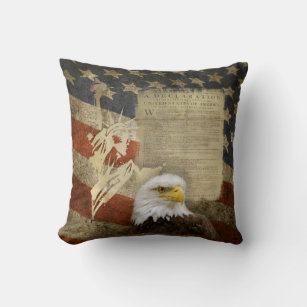 Patriotic Americana Bald Eagle Flag Liberty Throw Pillow