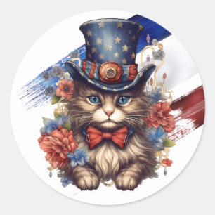 Patriotic Americana Cat Classic Round Sticker