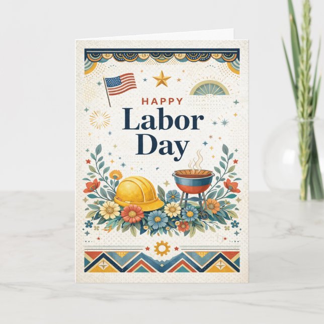 Patriotic Americana Happy Labor Day Card (Front)