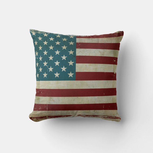 Patriotic Americana Rustic Country Farm Flag Decor Throw Pillow (Front)