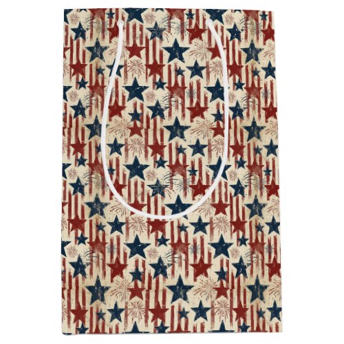 Patriotic Americana USA Fireworks Stars 4th July Medium Gift Bag