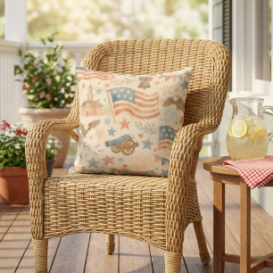 Patriotic Americana Vintage Throw Pillow