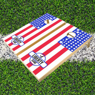 Patriotic Americans 4TH Of July Teams Personalized Cornhole Set