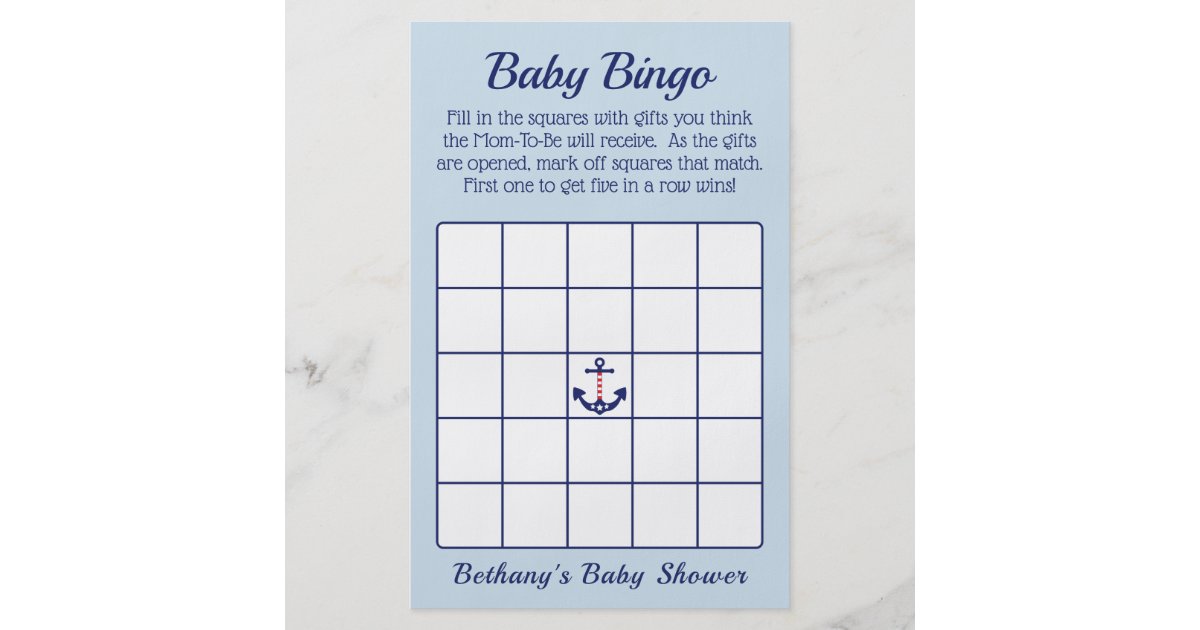 Patriotic Anchor Boy Baby Shower Bingo Game Flyer Zazzle Com