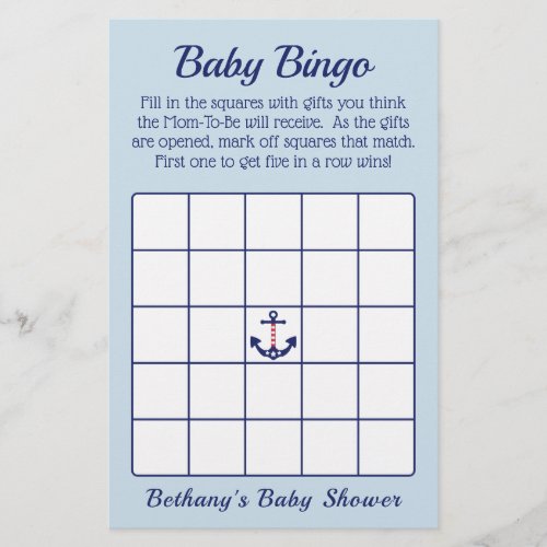 Patriotic Anchor Boy Baby Shower Bingo Game Flyer