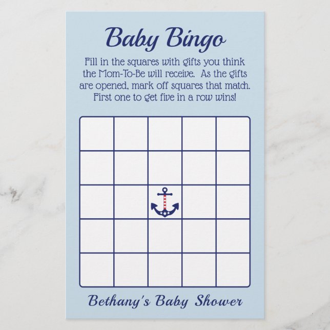 Patriotic Anchor Boy Baby Shower Bingo Game Flyer (Front)