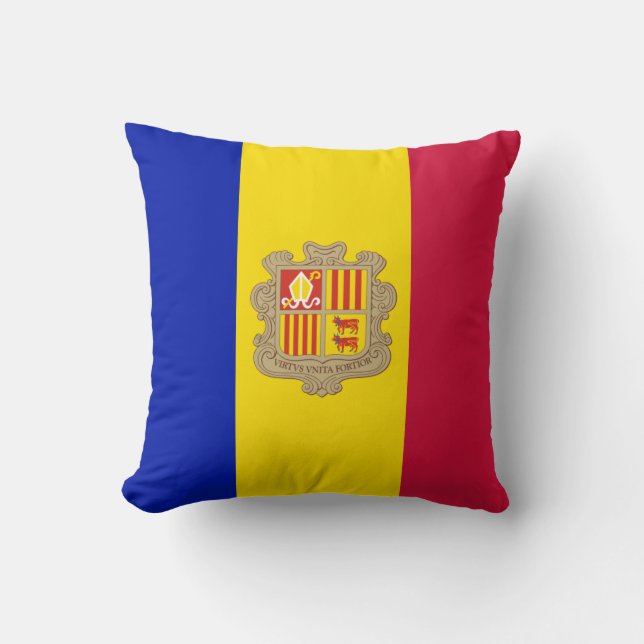Patriotic Andorra Flag Throw Pillow (Front)