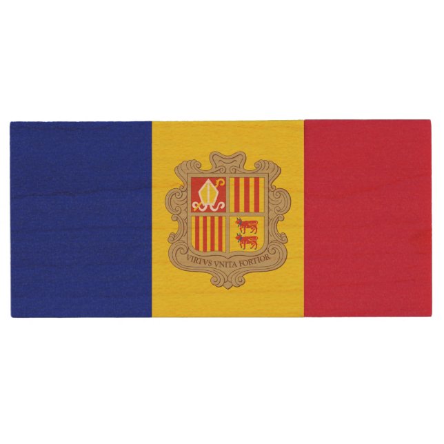 Patriotic Andorra Flag Wood Flash Drive (Front)