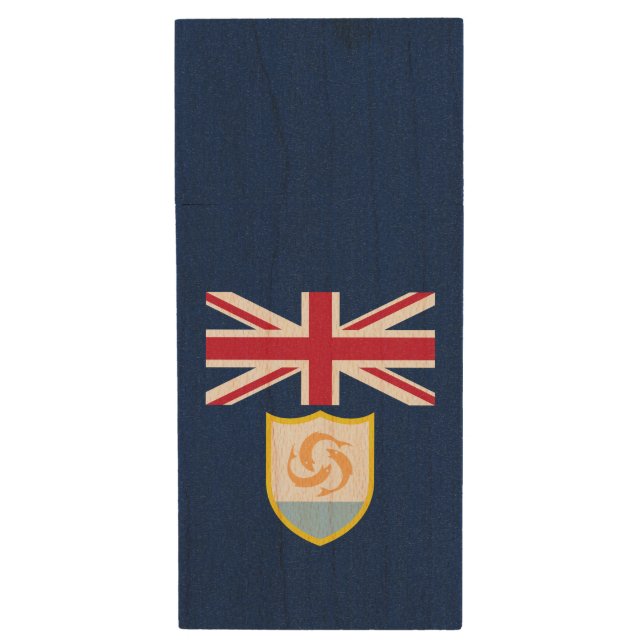 Patriotic Anguilla Flag Wood Flash Drive (Front Vertical)
