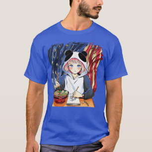 Patriotic Anime Girl American Ramen Sketching Amer T-Shirt