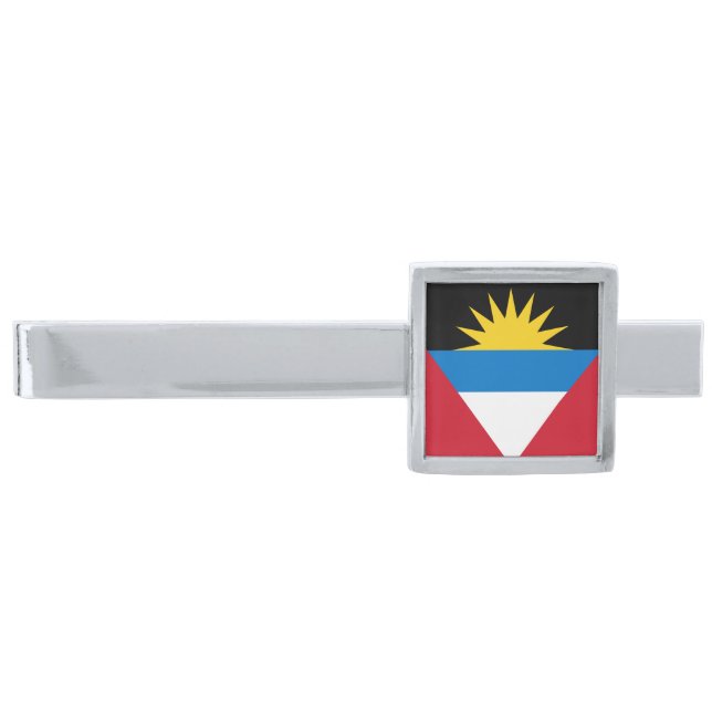 Patriotic Antigua and Barbuda Flag Silver Finish Tie Bar (Front)