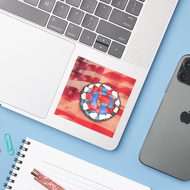 Patriotic Apple Pie  Sticker (Laptop w/ iPhone)