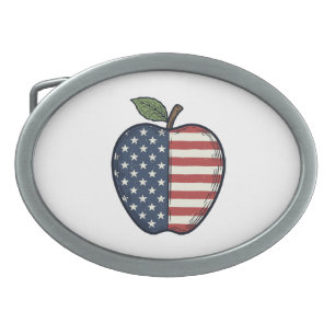 Patriotic Apple Vintage Engraving Vector Design_1 Belt Buckle