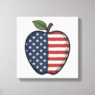 Patriotic Apple Vintage Engraving Vector Design_1 Canvas Print