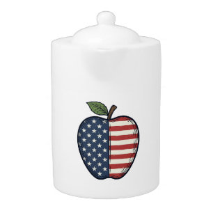 Patriotic Apple Vintage Engraving Vector Design_1 Teapot