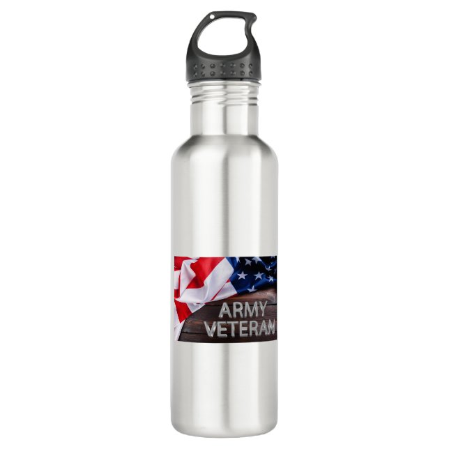 Patriotic “Army Veteran” Stainless Steel Water Bottle (Front)