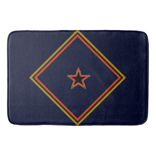 Patriotic Art Deco - Gold Stripes Red Star on Navy Bath Mat