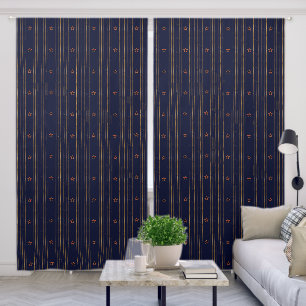 Patriotic Art Deco - Gold Stripes Red Star on Navy Blackout Curtains