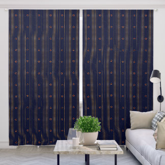 Patriotic Art Deco - Gold Stripes Red Star on Navy Blackout Curtains