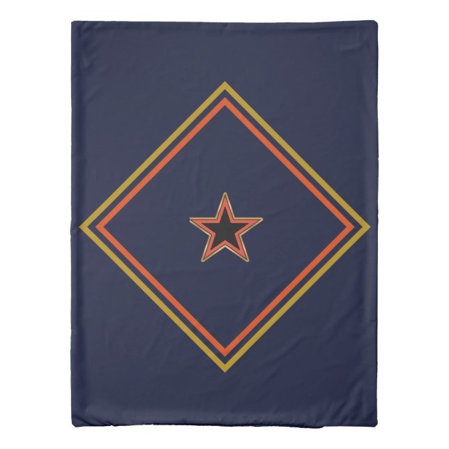 Patriotic Art Deco - Gold Stripes Red Star on Navy Duvet Cover (Back)