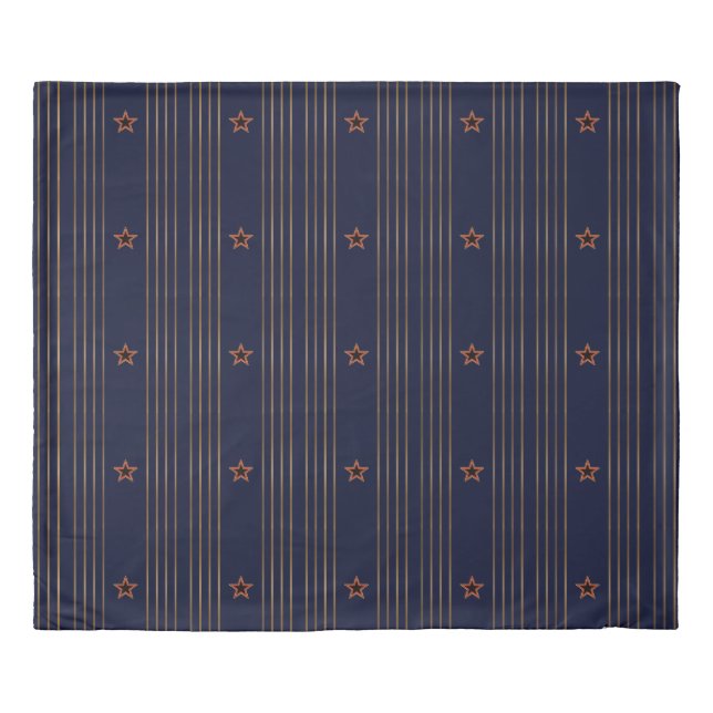 Patriotic Art Deco - Gold Stripes Red Star on Navy Duvet Cover (Front)