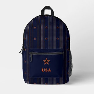 Patriotic Art Deco - Gold Stripes Red Star on Navy