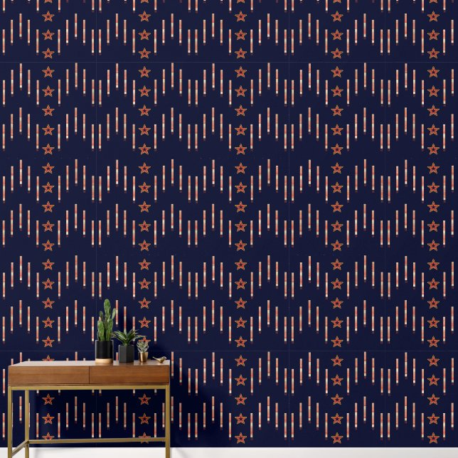 Patriotic Art Deco - Red Ivory on Navy Blue v2 Wallpaper (Hallway)