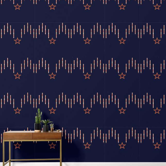 Patriotic Art Deco - Red Ivory on Navy Blue v3 Wallpaper (Hallway)
