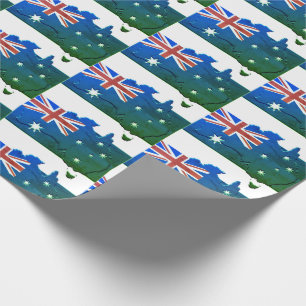 Patriotic AUSTRALIA FLAG Australian Map Blue Green Wrapping Paper