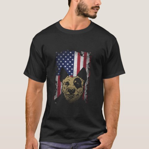 Patriotic Australian Cattle American Flag Cool Dog T_Shirt