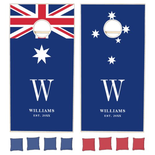 Patriotic Australian Flag Family Name Monogram Cornhole Set