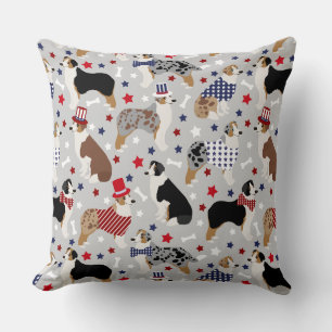Patriotic Australian Shepherd / Aussie Dog Throw Pillow