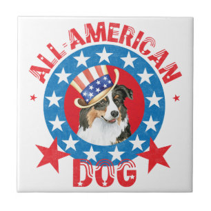 Patriotic Australian Shepherd Ceramic Tile
