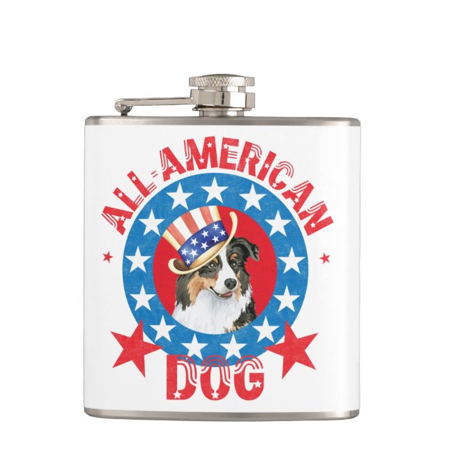 Patriotic Australian Shepherd Flask (Front)