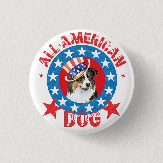 Patriotic Australian Shepherd Pinback Button (Front)