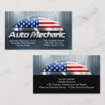 Patriotic Auto Mechanic Metal American Flag Car  Business Card