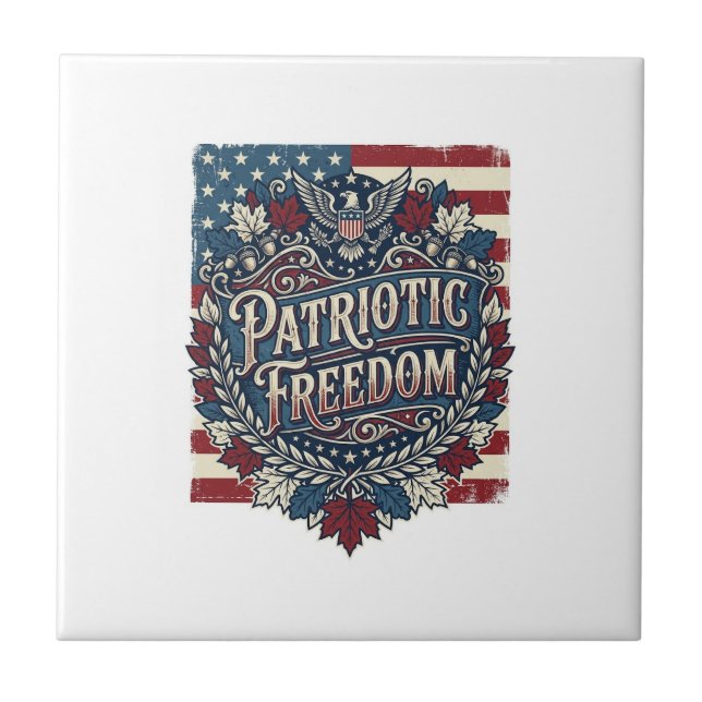 Patriotic Autumn Leaves Vector Graphic Tee Ceramic Tile (Front)